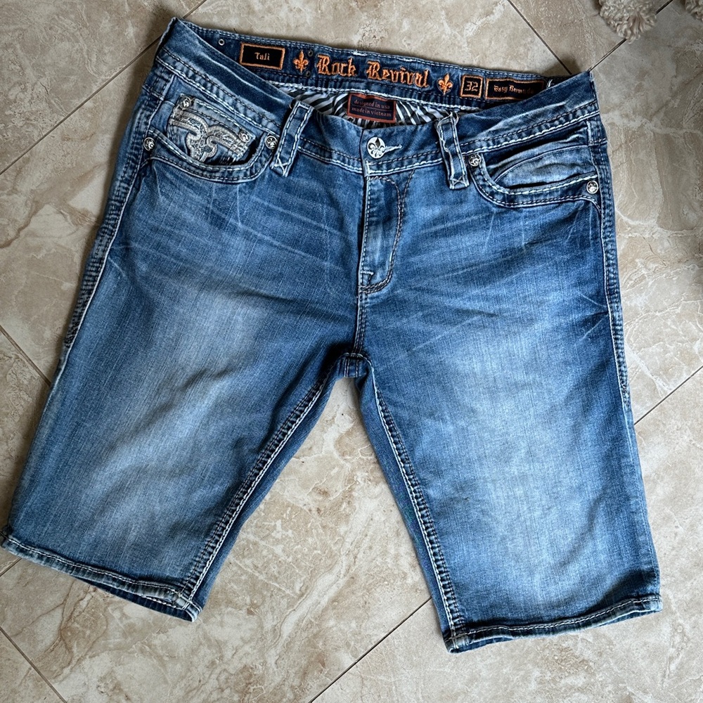 Rock Revival Faded Blue Denim Bermuda Shorts